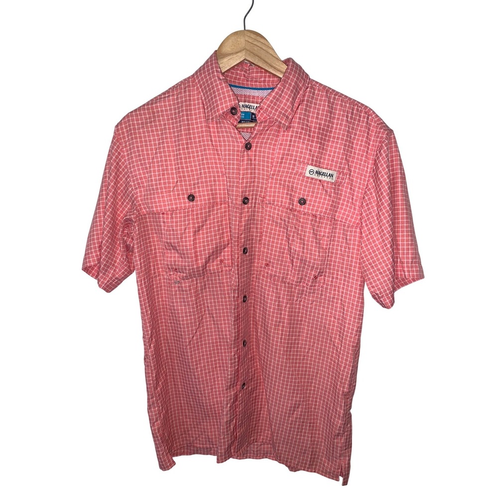 Magellan Outdoors Fish Gear Shirt Mens XS‎ Pink Gingham Relaxed Fit Ventilated